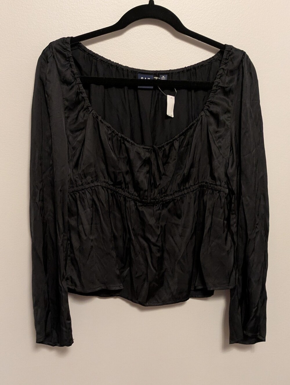 NWT GAP Black Satin Square Neck Top M Petite